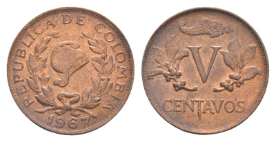 Колумбия 5 сентаво 1967 KM 206a сталь плакированная медью 4651-614