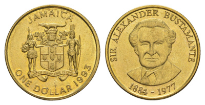 Ямайка 1 доллар 1993 Александр Бустаманте KM 145 никель латунь UNC 4641-824