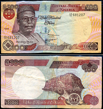 Нигерия 100 найра 1999 Обафеми Аволово, гора Зума Pick 28 b бумага 7376-14-3-2
