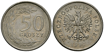 Польша 50 грошей 1990 Y 281 медно-никель 4136-819