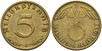 Германия 5 рейхспфеннигов 1937 J KM 91, J. 363 алюминиевая бронза 4151-758