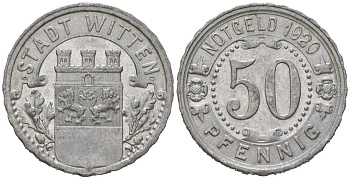 Виттен (Пруссия, Вестфалия) 50 пфеннигов 1920 Funck?604.9, Men05?27464.20, Men18?34499.20 алюминий UNC 4591-547
