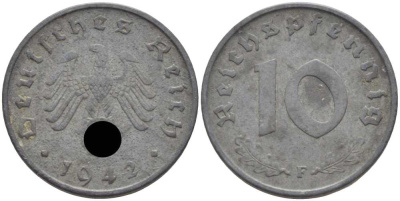 ГЕРМАНИЯ 10 РЕЙХСПФЕННИГОВ 1942 F KM 101, J. 371 цинк 4401-712