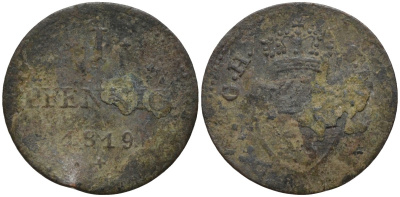 Гессен-Дармштадт 1 пфенниг 1819 GH-SM, Великий Герцог Людвиг I (1806-1830) KM 280 медь 4532-714