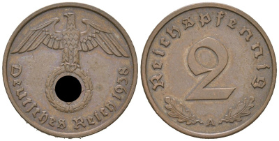 Германия 2 рейхспфеннига 1938 A KM 90, J. 362 бронза 3955-1162