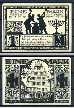 Падерборн (Вестфалия) 1 марка 1921 DeNG 1/2 1043.6-4/5 бумага UNC (пресс) 7556-5-4-2