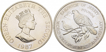 Джерси 2 фунта 1987 серия 25 лет защиты окружающей среды, голуби KM 70 медно-никель UNC 118-531