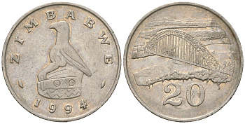 Зимбабве 20 центов 1994 мост Бирченоу KM 4 медно-никель 4616-1114