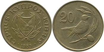 Кипр 20 центов 1983 KM 57.1 никель латунь 4380-951