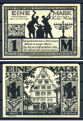 Падерборн (Вестфалия) 1 марка 1921 DeNG 1/2 1043.6-4/5 бумага UNC (пресс) 7556-5-4-2