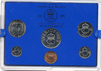 Швеция набор монетного двора из 6 монет 1983 в пластике, Карл XVI Густав (1973- ) KM MS27 UNC 5-4-2-70