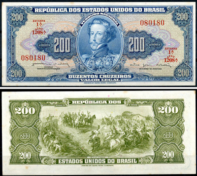 Бразилия 200 крузейро ND (1964) Император Педру I, битва при Ипиранге, серия 1208 Pick 171 b  бумага  аUNC  6279-36-3-1
