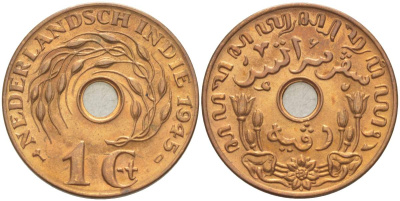 Нидерландская Восточная Индия 1 цент 1945 D KM 317 бронза 4525-541