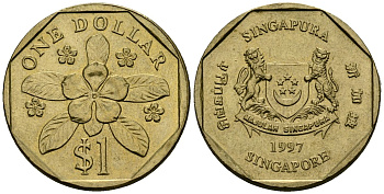Сингапур 1 доллар 1997 барвинок KM 103 алюминиевая бронза 4138-1116