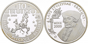 Бельгия 10 евро 2009 Эразм Роттердамский KM 285 серебро PROOF 01-166-13