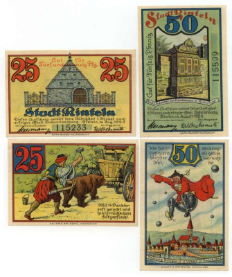 РИНТЕЛЬН 25 И 50 ПФЕННИГОВ 1920 АВГУСТ 1920 - СЕНТЯБРЬ 1921, НОТГЕЛЬД, Грабовски 1125.1а бумага UNC (ПРЕСС) 70-3212