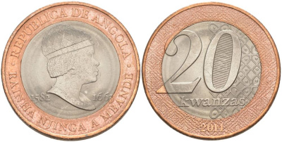 Ангола 20 кванза 2014 Королева Зинга Мбанди Нгола (1582-1663) KM 111 биметалл aUNC 69-133