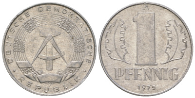 ГДР 1 пфенниг 1975 А KM 8.1 алюминий 4615-1244