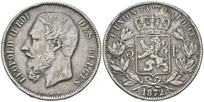 Бельгия КОПИЯ 5 франков 1872 белый металл 1066-16-33