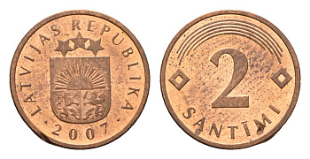Латвия 2 сантима 2007 KM 21 сталь плакированная медью aUNC 4689-951