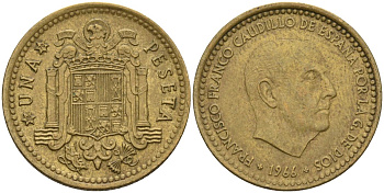 Испания 1 песета 1966 (70) Франсиско Франко (1939-1975) KM 796 алюминиевая бронза 4604-117