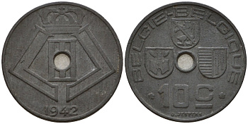 Бельгия 10 сантимов 1942 Belgie - Belgique KM 126 цинк 99-1118