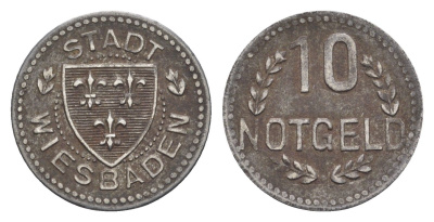 Висбаден 10 пфеннигов ND (1920) Funck 601.3, Men18 34117.3 железо 4528-415