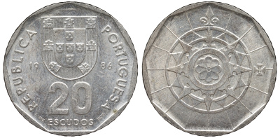 Португалия 20 эскудо 1986 KM 634 медно-никель 4142-1235