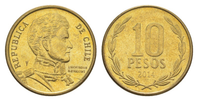 Чили 10 песо 2014 KM 228 никель латунь UNC 4649-644