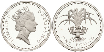 Великобритания 1 фунт 1990 Елизавета II (1952-2022), в оригинальной коробке, с сертификатом KM 941, Spink 4331 серебро  PROOF  6-5-3-04