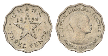 Гана 3 пенса 1958 год-тип KM 3 медно-никель 4668-611