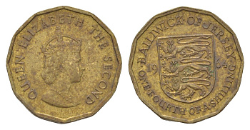 Джерси 1/4 шиллинга 1964 KM 25 никель латунь aUNC 4622-517