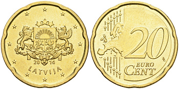 Латвия 20 евроцентов 2014 KM 154 нордик UNC 4364-1615