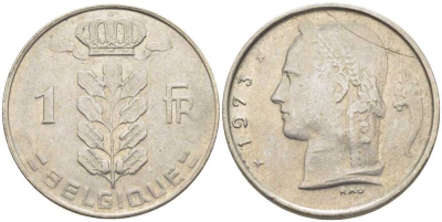 БЕЛЬГИЯ 1 ФРАНК 1973 BELGIQUE, БОДУЭН I (1951-1993) KM 142.1 медно-никель 119-516
