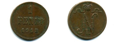ФИНЛЯНДИЯ 1 ПЕННИ 1915 медь 46-412