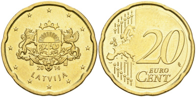 Латвия 20 евроцентов 2014 KM 154 нордик UNC 4364-1615