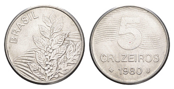 Бразилия 5 крузейро 1980 KM 591 нержавеющая сталь UNC 4644-523