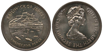 Джерси 25 пенсов 1977 25 лет правления Елизаветы II KM 44 медно-никель UNC 1078-3-12
