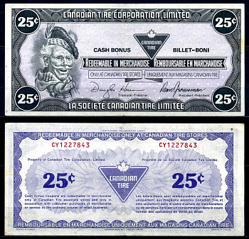 Канада купон на 25 центов 1987 Canadian Tire бумага 2195-23-1-2