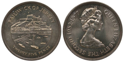 Джерси 25 пенсов 1977 25 лет правления Елизаветы II KM 44 медно-никель UNC 1078-3-12