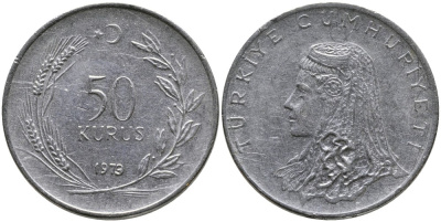 Турция 50 курушей 1973 Анатолийская невеста KM 899 нержавеющая сталь 4541-851