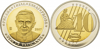 Ватикан 10 евро 2007 Европробник, большой формат  биметалл  PROOF  04-268-44