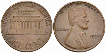 США 1 цент 1960 Линкольн, LARGE DATE KM 201 медь цинк 105-569