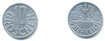 АВСТРИЯ 10 ГРОШЕЙ 1972 KM 2878 алюминий 86-732