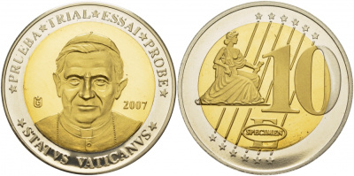 Ватикан 10 евро 2007 Европробник, большой формат  биметалл  PROOF  04-268-44