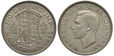 Великобритания 1/2 кроны 1942 Георг VI (1936-1952) KM 856, Spink 4080 серебро 00-000-00