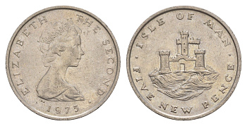 Остров Мэн 5 пенсов 1975 PM, Елизавета II (1952-2022) KM 22 медно-никель 4656-1037