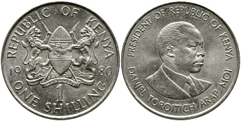 Кения 1 шиллинг 1980 Дэниэл арап Мои KM 20 медно-никель 4529-1045