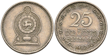 Шри-Ланка 25 центов 1982 KM 141.2 медно-никель 4567-248