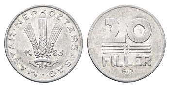 Венгрия 20 филлеров 1983 BP KM 573 алюминий 4665-1213